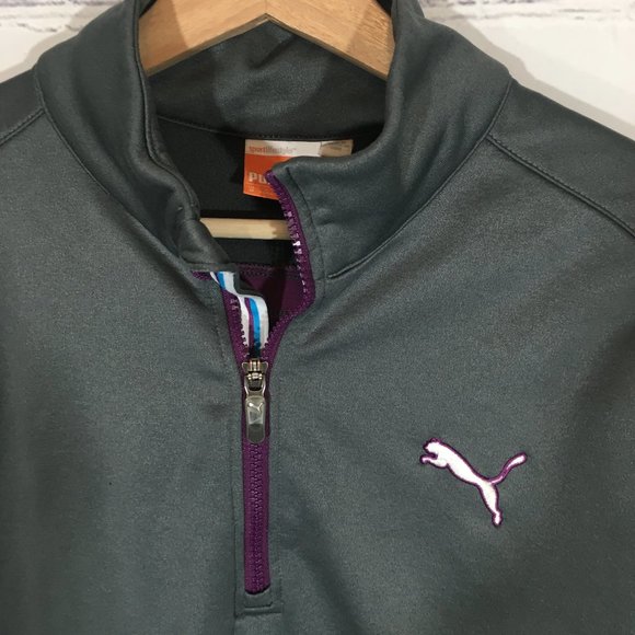 PUMA Gray 1/4 Zip Logo Pullover Men's MEDIUM EUC - Picture 2 of 7